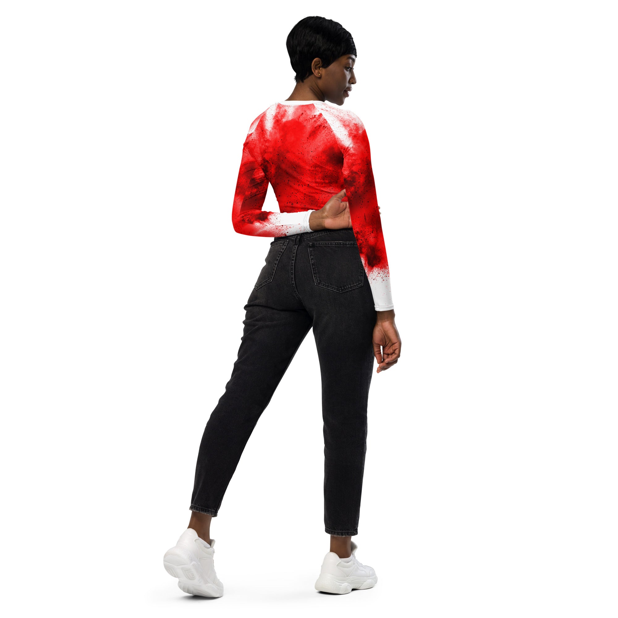 Christmas Party Cropped Top. Long Sleeved Christmas Colors Streetwear or Activewear. WickedYo.